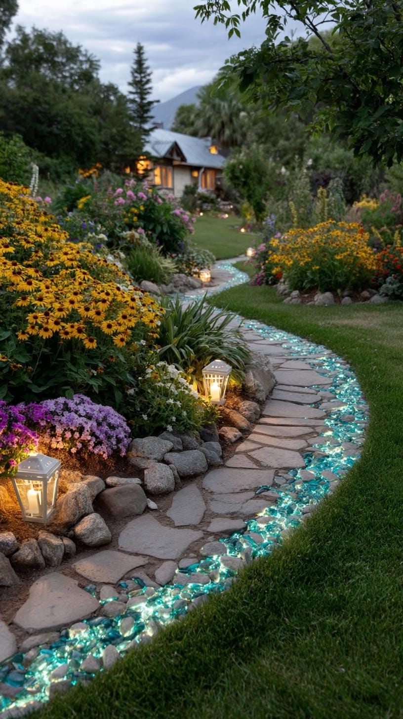 37 Magical Garden Ideas for a Whimsical Backyard 83 32. Whimsical pathways edged with glowing pebbles-0