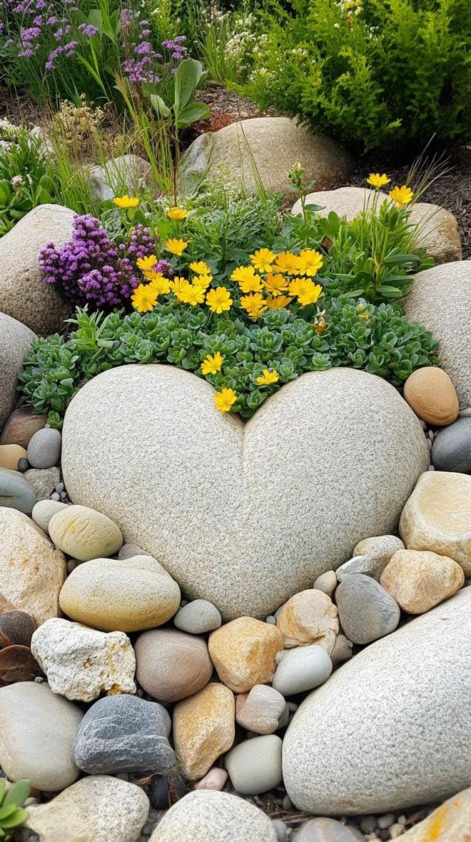 13. Heart-shaped rock bed filled with sedum-1