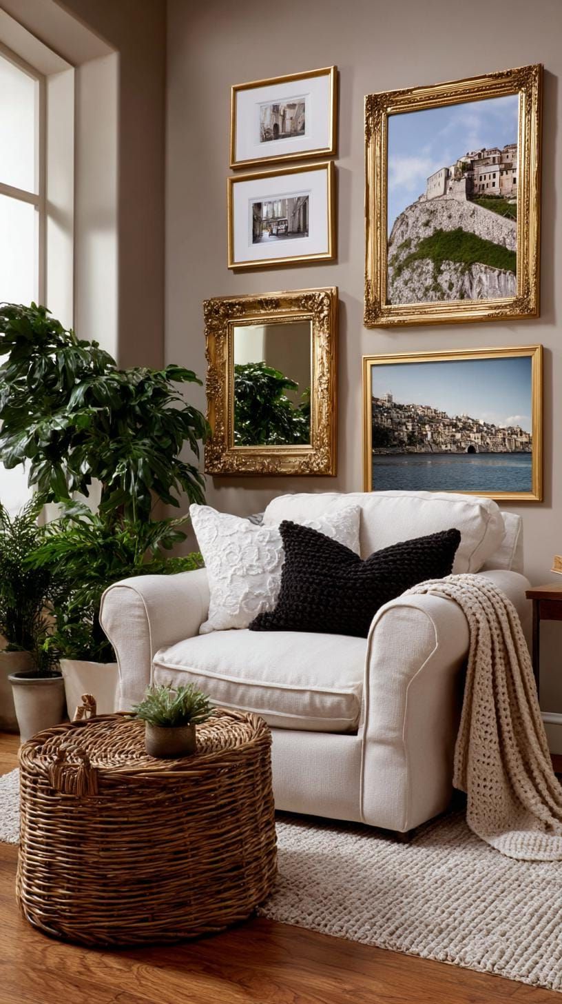 37 Gallery Wall Decor Ideas to Transform Any Room 62 20. Vintage mirror combo wall alternating mirrors with antique art prints-1