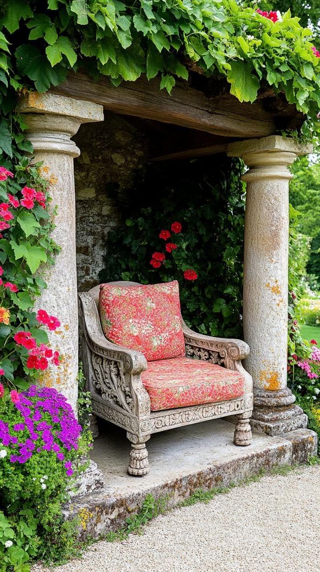 24. Secret sitting corner framed by flowering vines-1