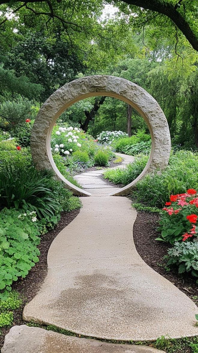 23. Round moon-gate arch along lush garden trail-1