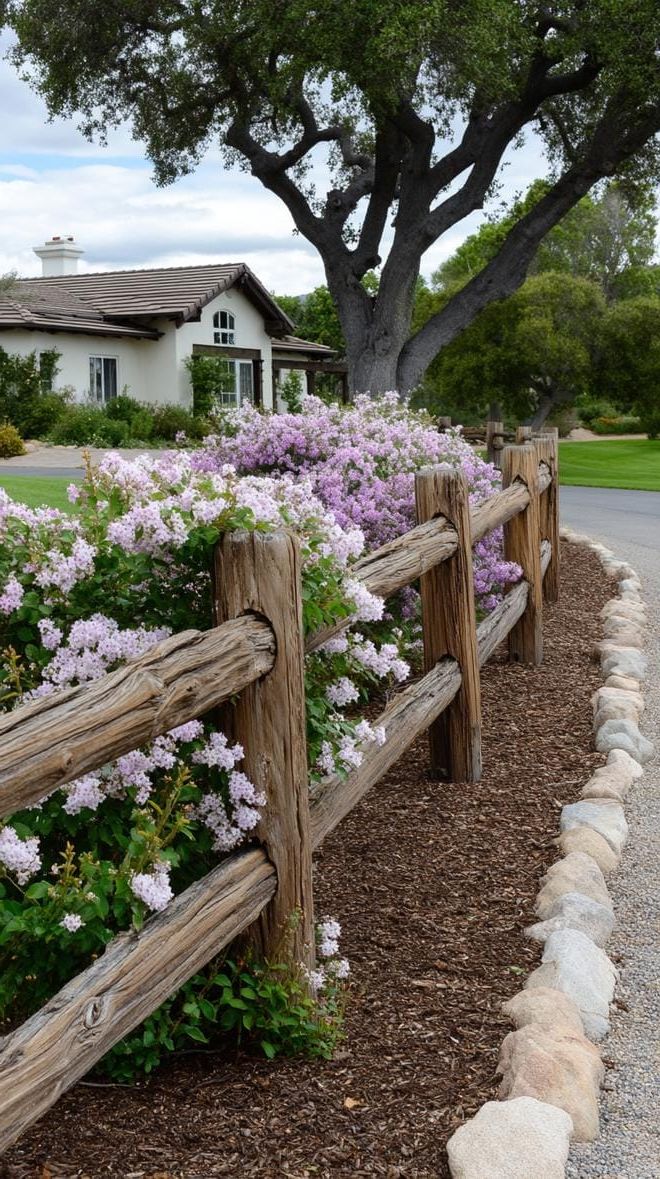27. Split-rail wooden fence wrapped in flowering vines-0