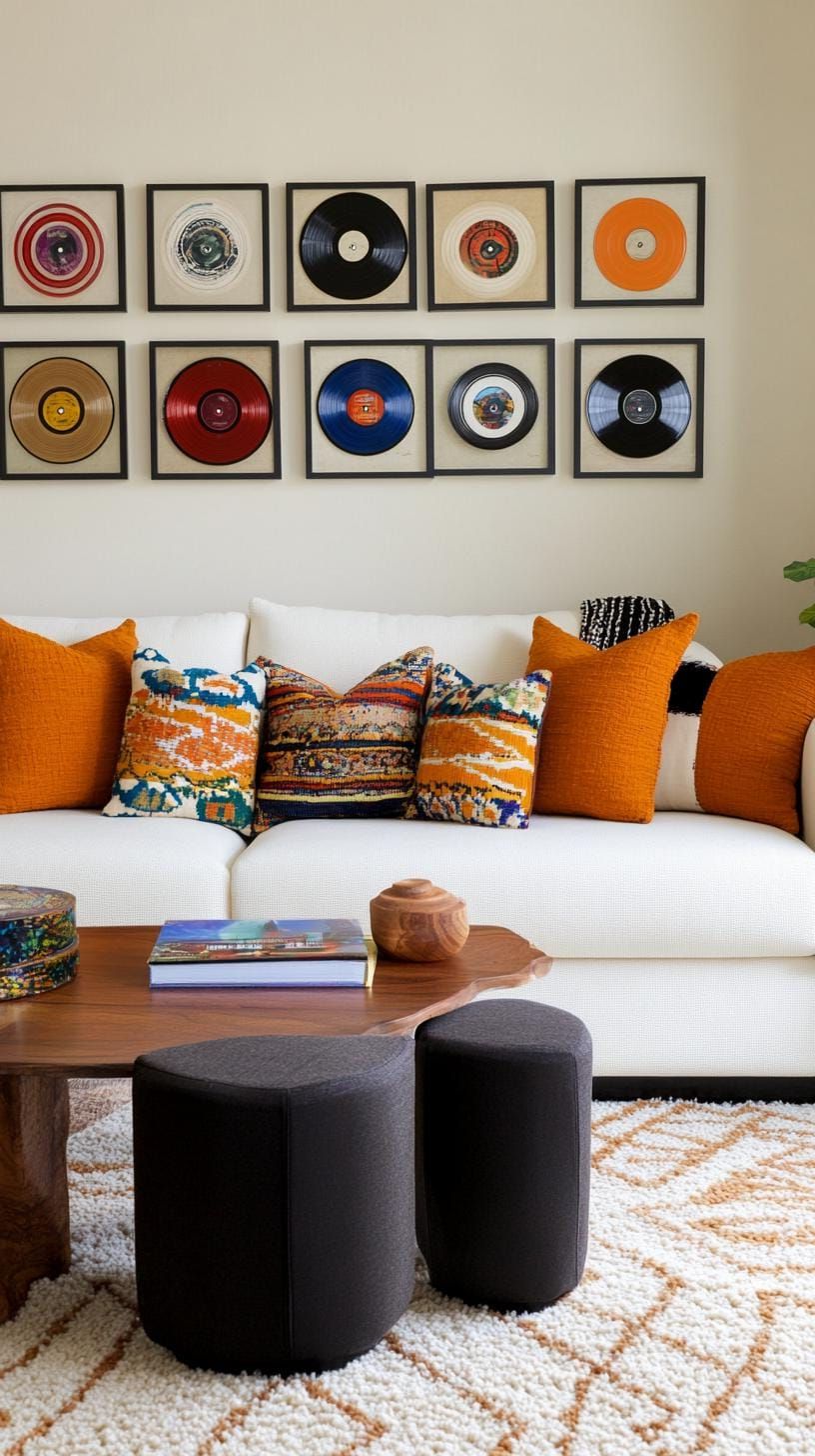 37 Gallery Wall Decor Ideas to Transform Any Room 82 27. Record cover gallery made from framed vintage LP covers with bold graphics-2