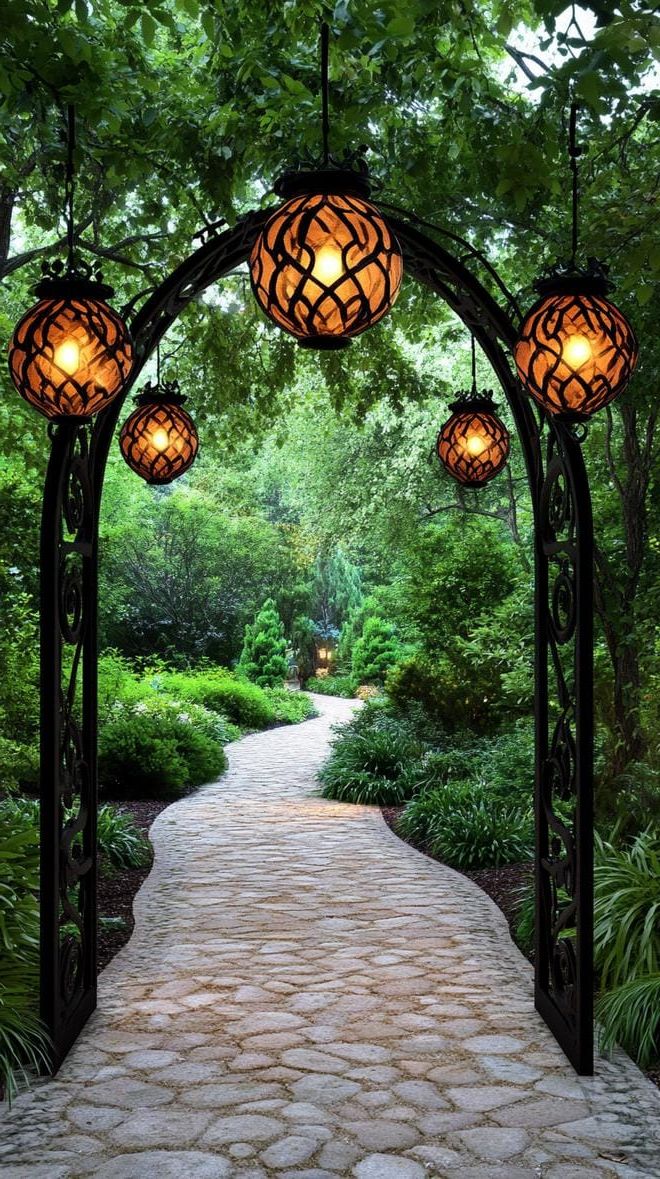 5. Wrought iron gate glowing under lantern light-0