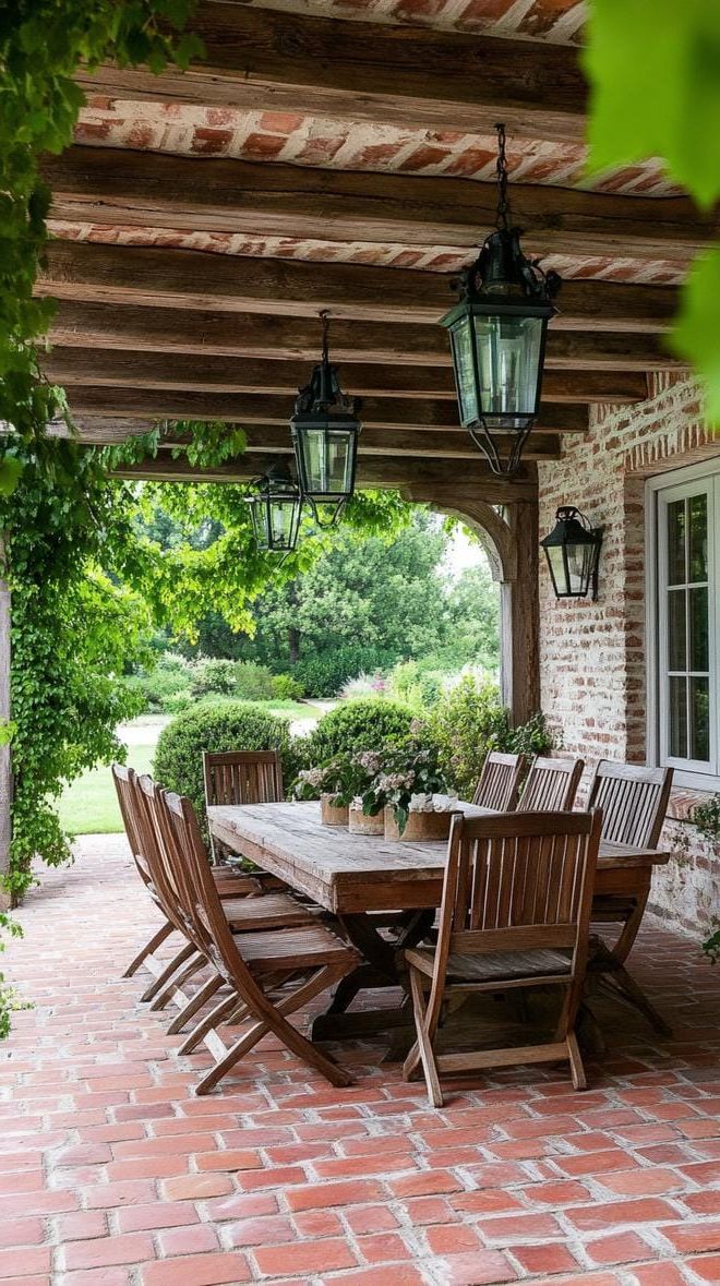 2. Brick patio with rustic wooden pergola canopy-1