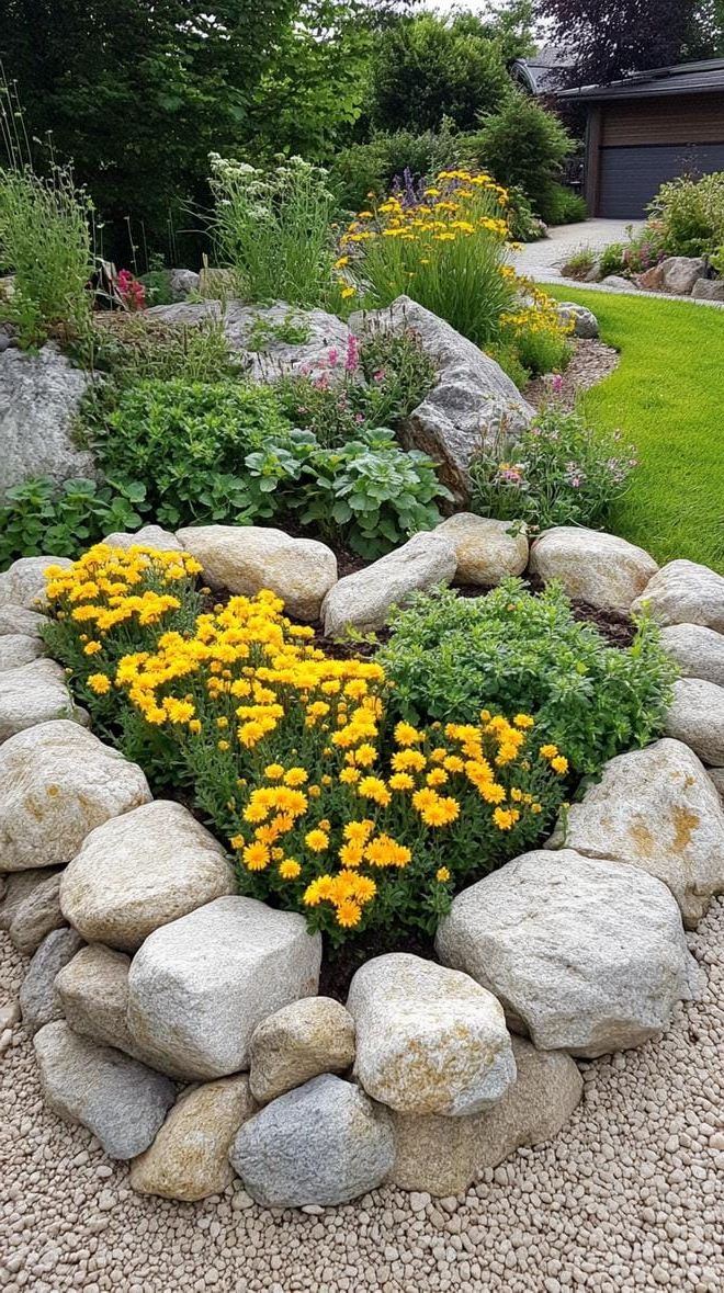 13. Heart-shaped rock bed filled with sedum-2