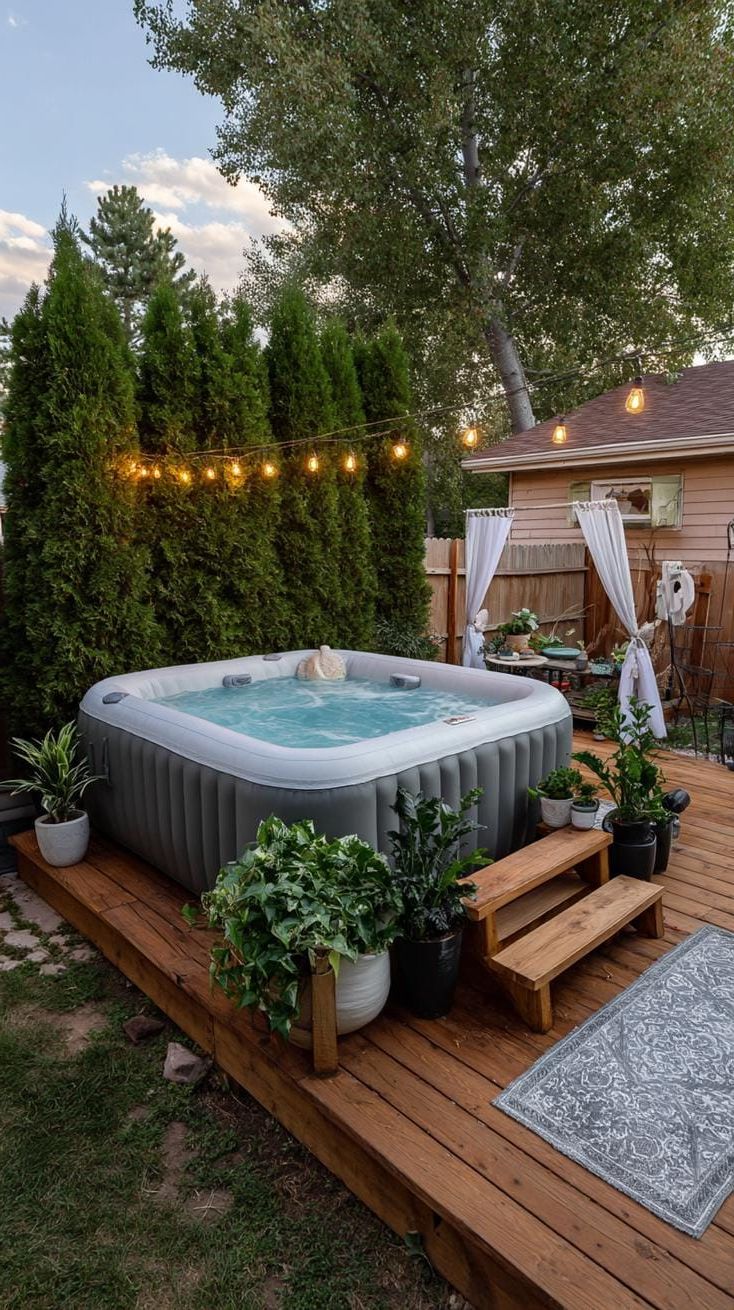 Escape to Paradise: Discover 31 Stunning Hot Tub Ideas for Your Backyard Oasis 68 21. Inflatable hot tub with elevated privacy design-0