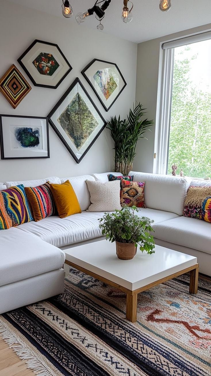 37 Gallery Wall Decor Ideas to Transform Any Room 37 12. Chevron gallery formation arranged in a V shaped chevron pattern-1
