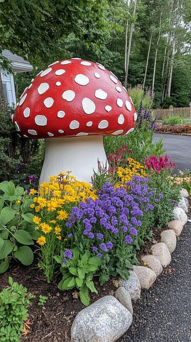 37 Magical Garden Ideas for a Whimsical Backyard 28 11. Garden bed shaped like a giant mushroom-1