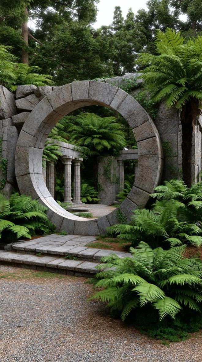 14. Giant circular stone arch among jungle ferns-1