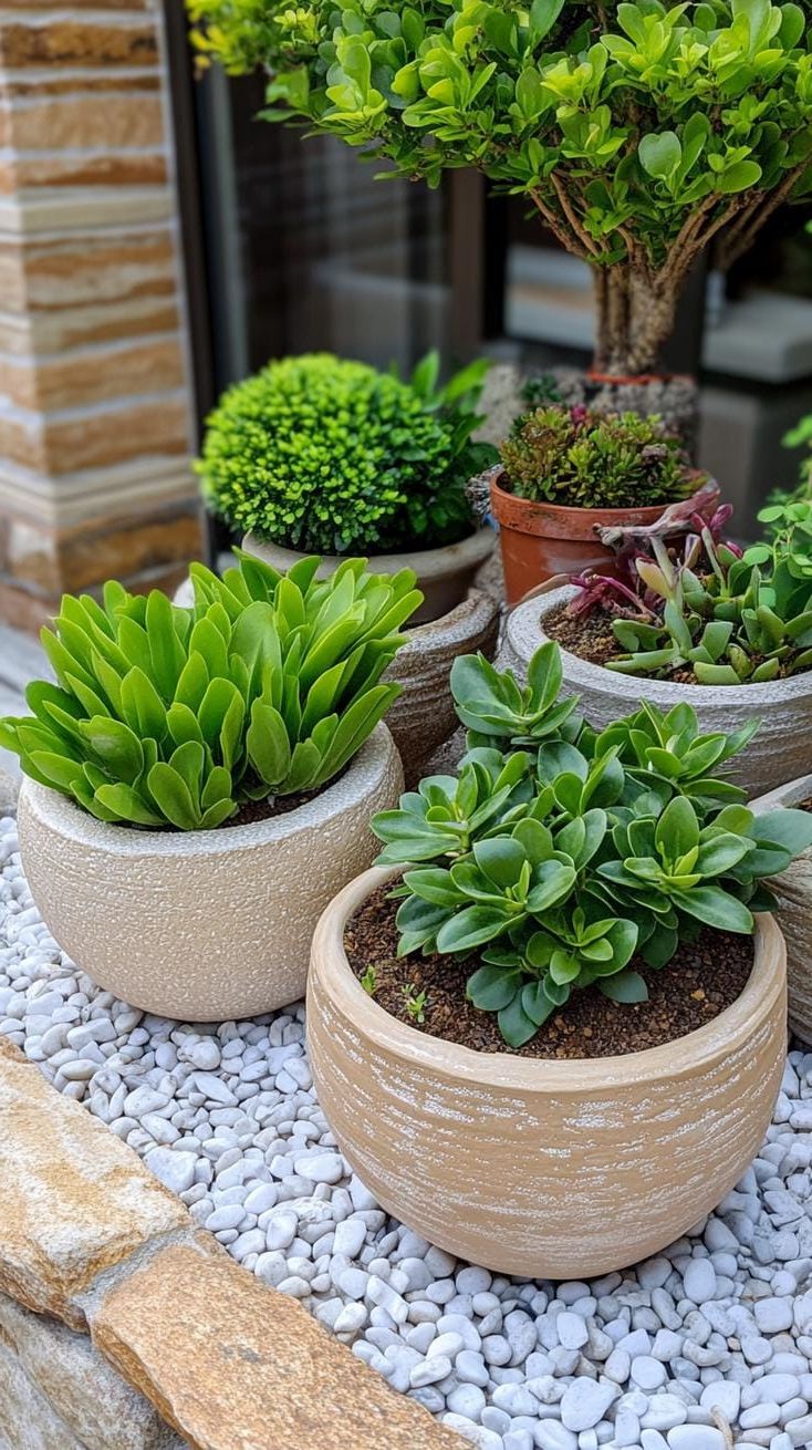 14. Potted plants nested into gravel and pebbles-1