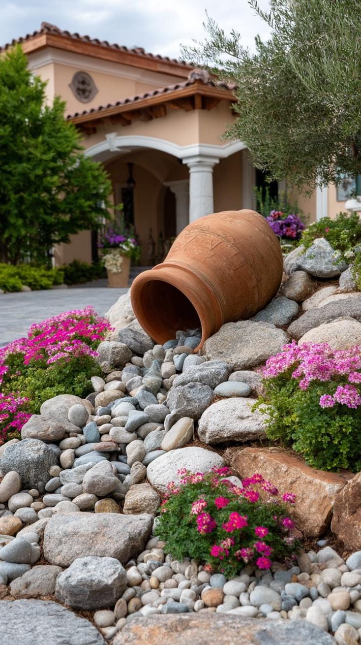 2. Spilled pot rock design with blooming flowers-0