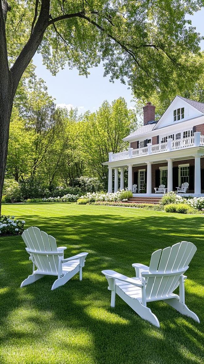 22. Fresh country lawn with white Adirondack chairs-1