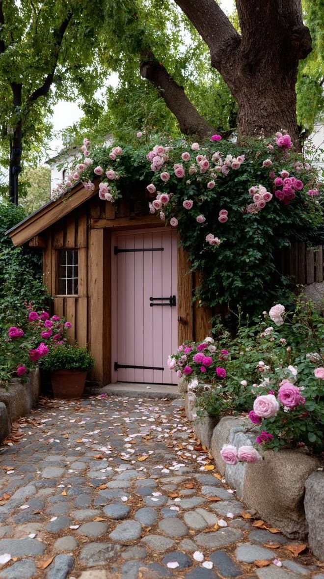 2. Rustic pink wooden door framed with roses-0