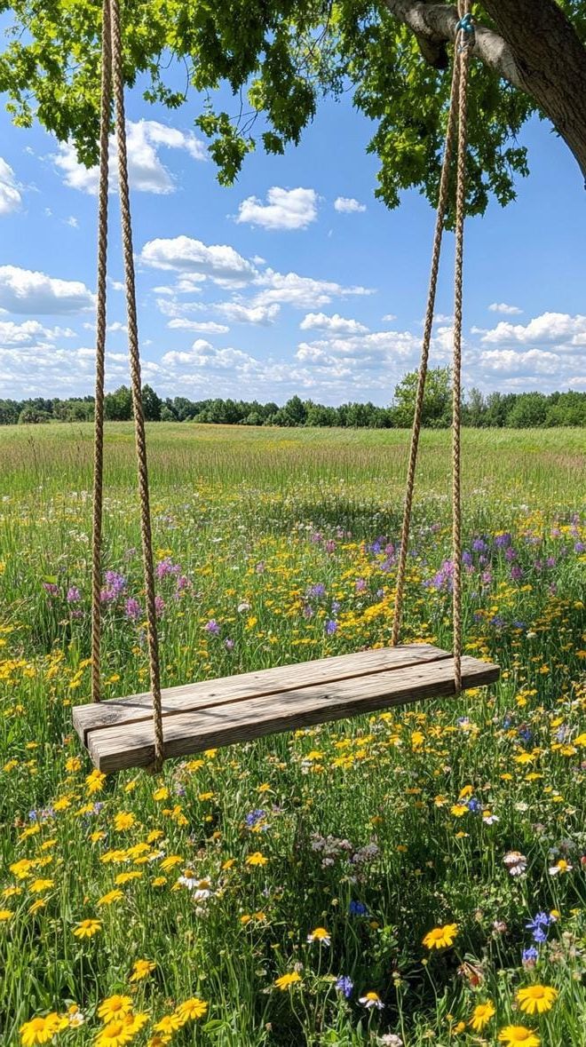 37 Magical Garden Ideas for a Whimsical Backyard 33 13. Enchanted swing surrounded by wildflowers-2