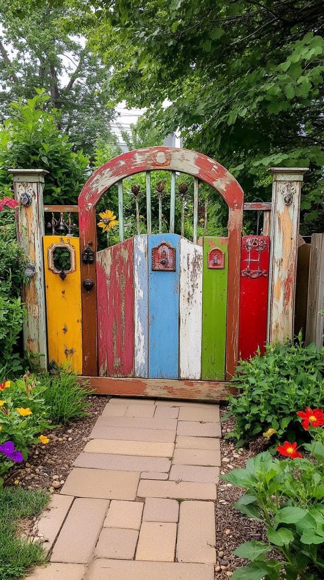 37 Magical Garden Ideas for a Whimsical Backyard 69 27. Garden gate made of mismatched vintage doors-0
