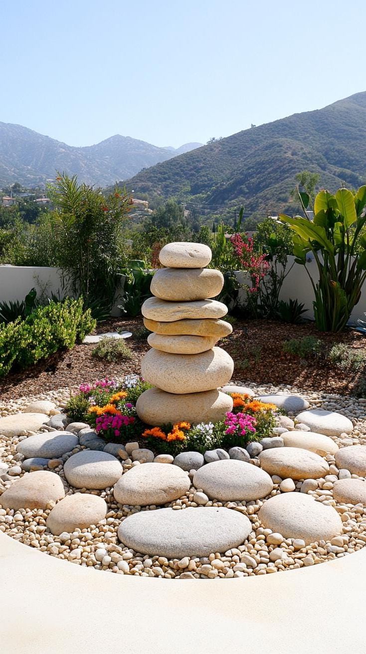 10. Circle rock feature with vertical stone stacks-0