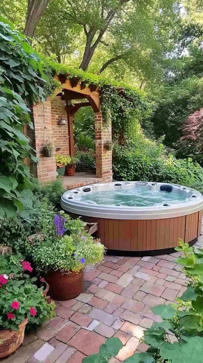 Escape to Paradise: Discover 31 Stunning Hot Tub Ideas for Your Backyard Oasis 20 7. Backyard garden with a hidden hot tub nook-0