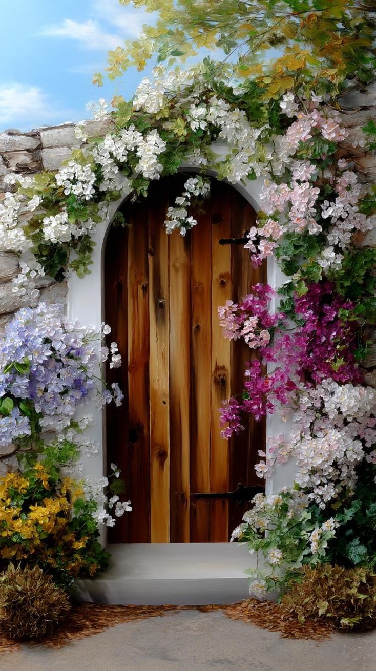 8. Cottage-style arched door hidden by blossoms-0