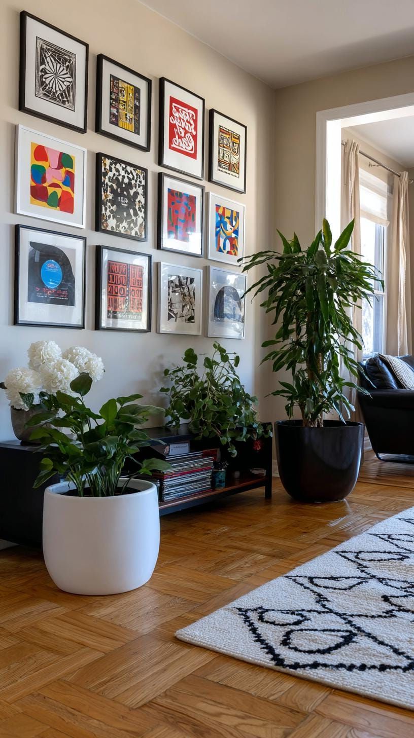 37 Gallery Wall Decor Ideas to Transform Any Room 81 27. Record cover gallery made from framed vintage LP covers with bold graphics-1