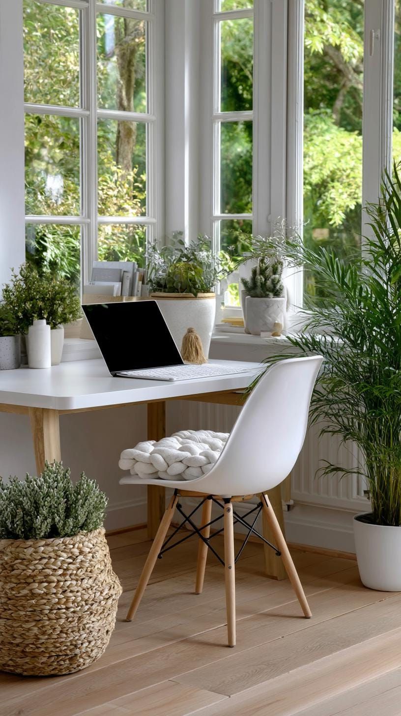 21 Creative Small Office Ideas for Home and Work 9 3. Scandinavian-inspired white workspace with natural light-0