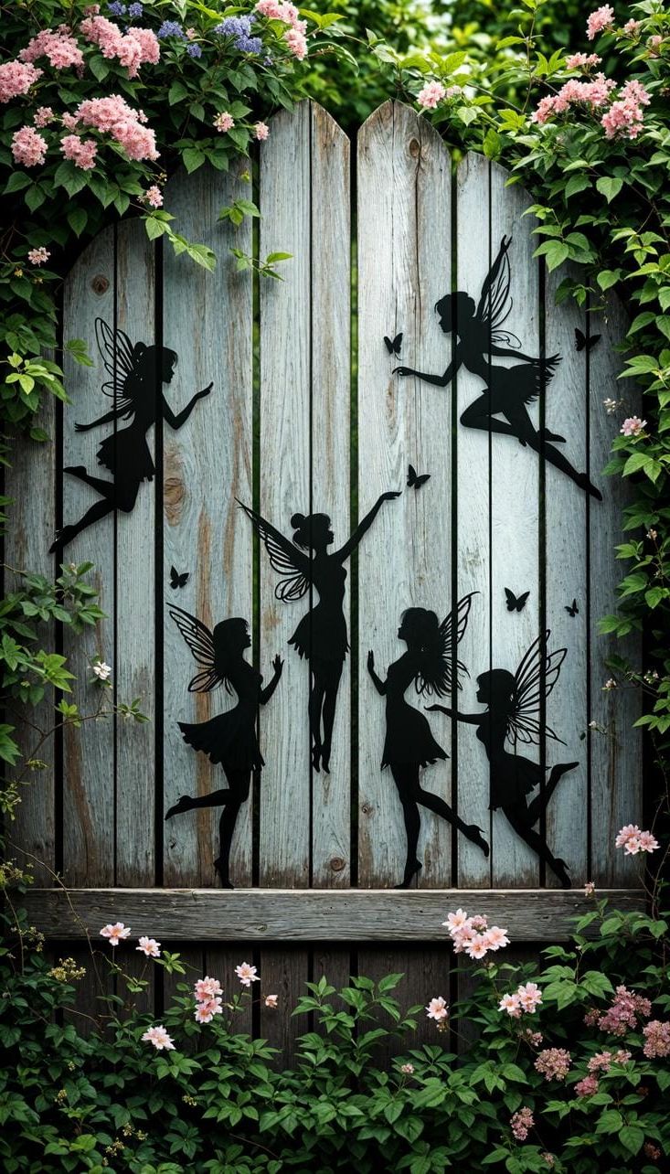 37 Magical Garden Ideas for a Whimsical Backyard 55 22. Reclaimed wood fence with fairy silhouettes-0