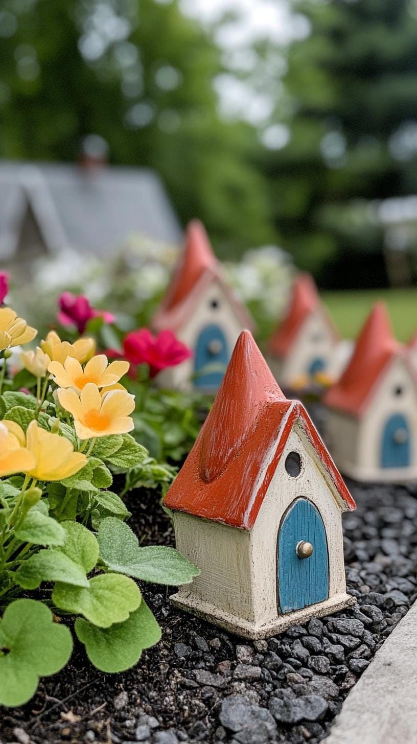 37 Magical Garden Ideas for a Whimsical Backyard 37 15. Gnome village nestled in flower border-1