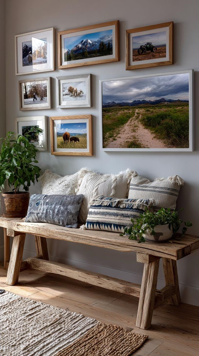 37 Gallery Wall Decor Ideas to Transform Any Room 67 22. Rustic wooden frame cluster using natural wood finishes with outdoorsy themes-2