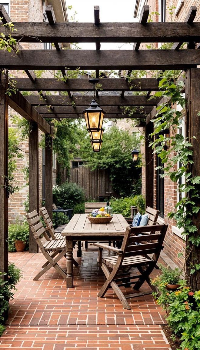 2. Brick patio with rustic wooden pergola canopy-2