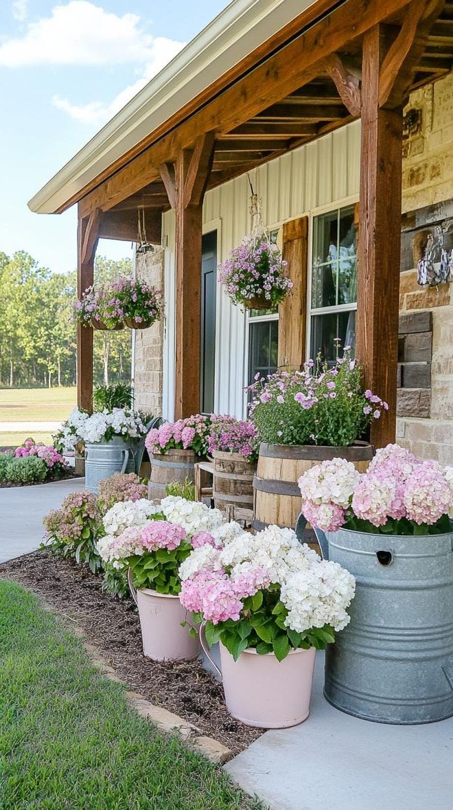 20. Shabby chic front yard with watering can decor-0