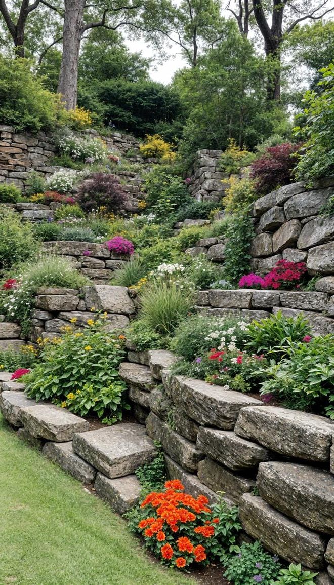 26. Tiered slope garden using stacked rock walls-1