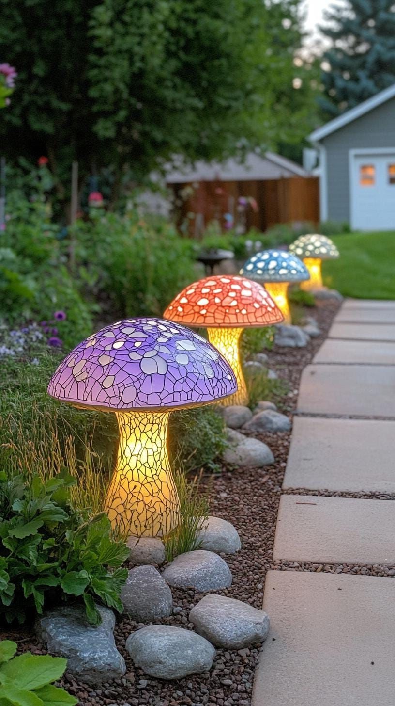 37 Magical Garden Ideas for a Whimsical Backyard 7 3. Glowing mushroom sculptures lining garden paths-0