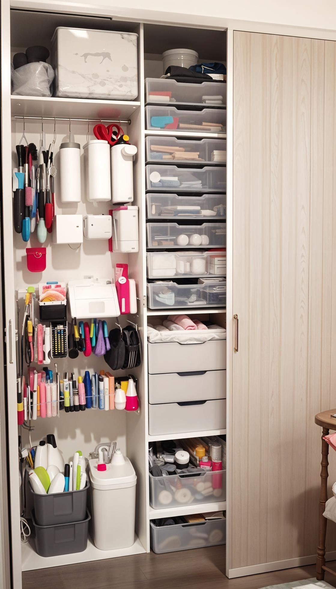25 Craft Room Inspiring Ideas for Organization & Decor! 40 13. Compact craft closet with sliding doors and storage-2