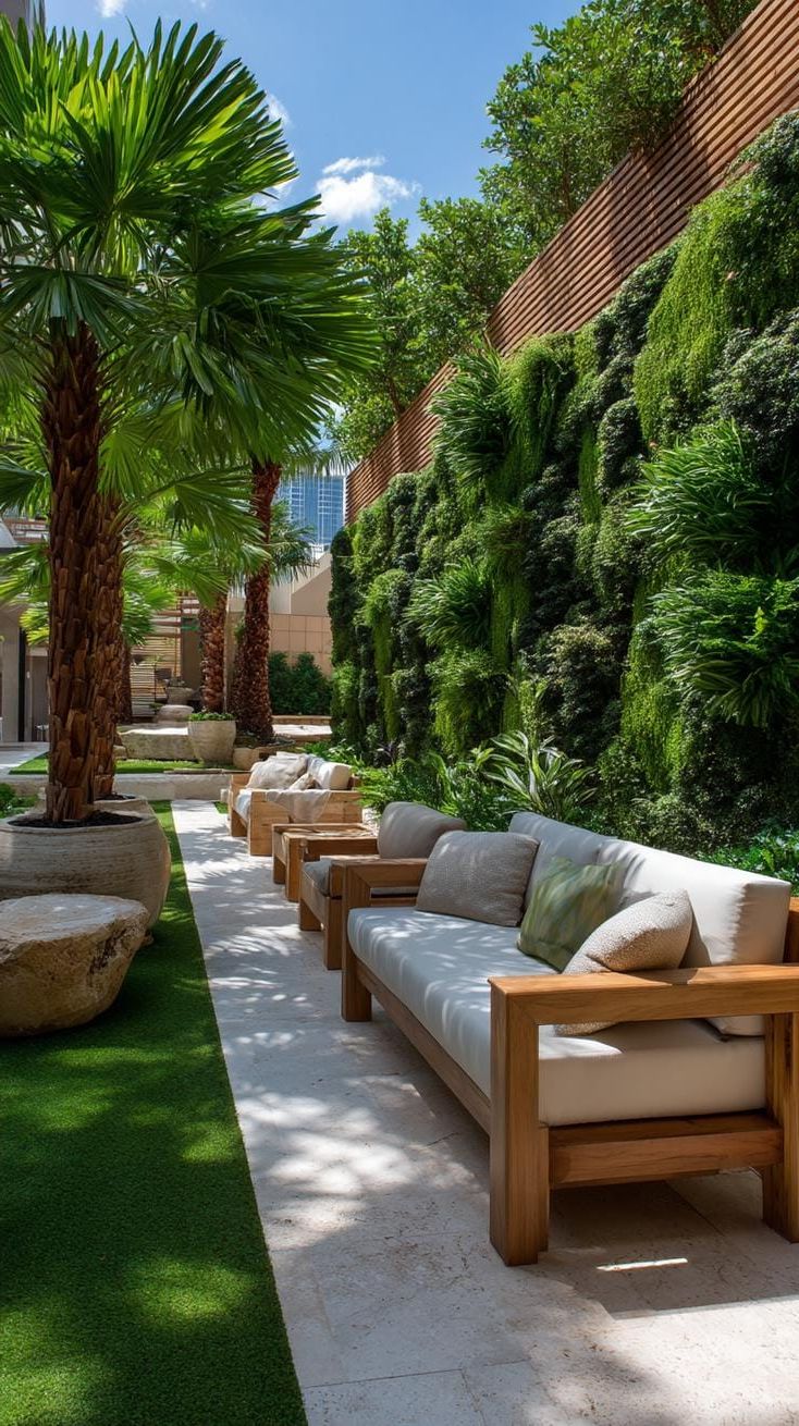 7. Lush green vertical plant wall with wood slats-2