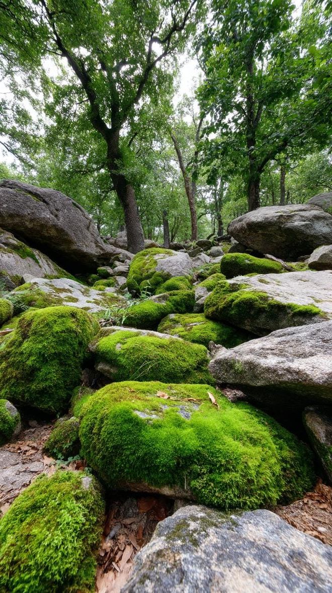 22. Moss-covered boulders in shaded woodland patch-0