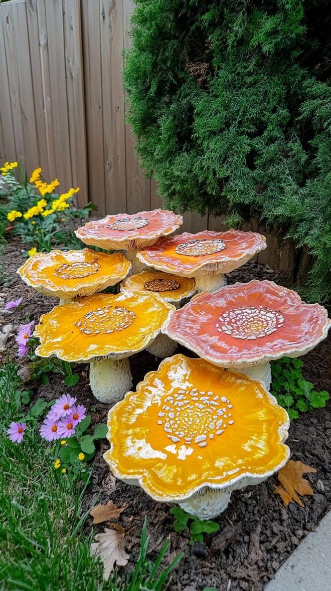 37 Magical Garden Ideas for a Whimsical Backyard 77 29. Oversized mushrooms in a flower fairy ring-1