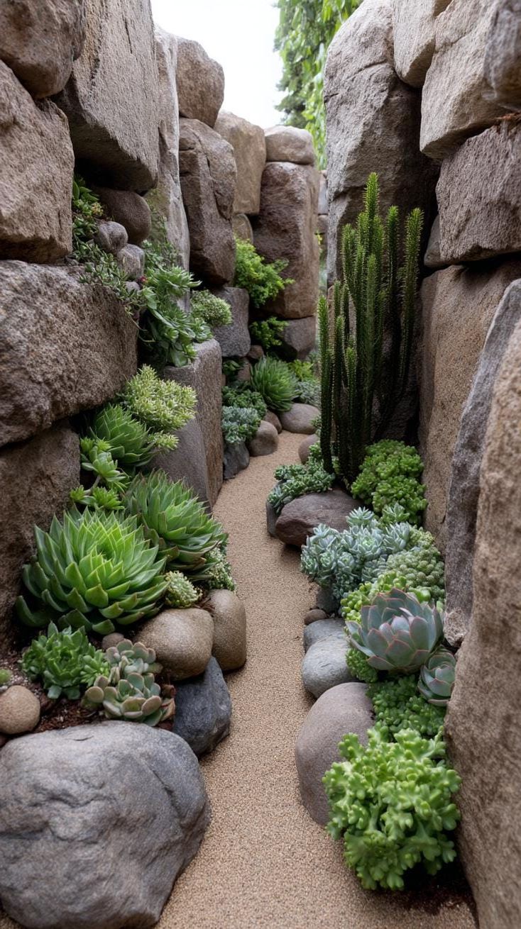 23. Succulent-filled crevice garden with upright stones-0
