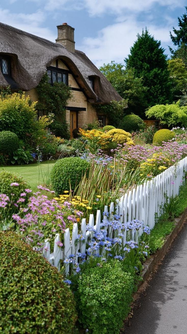 3. White picket fence bordering pastel wildflower blooms-1