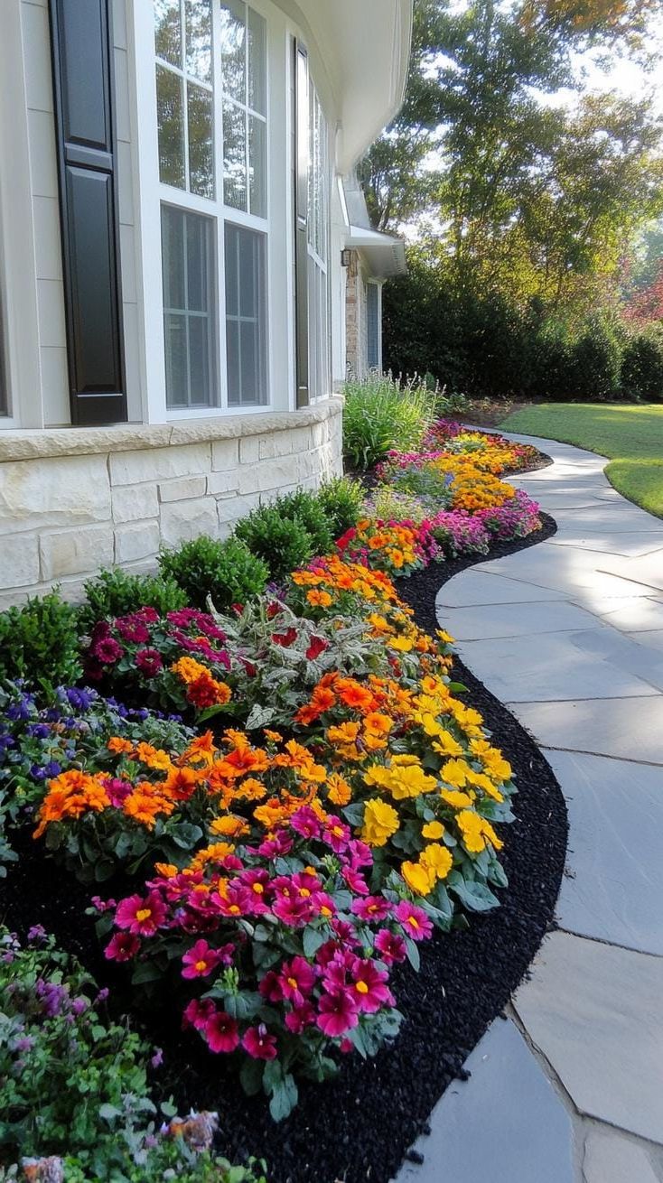 19. Black mulch flowerbeds with clean geometric layout-0