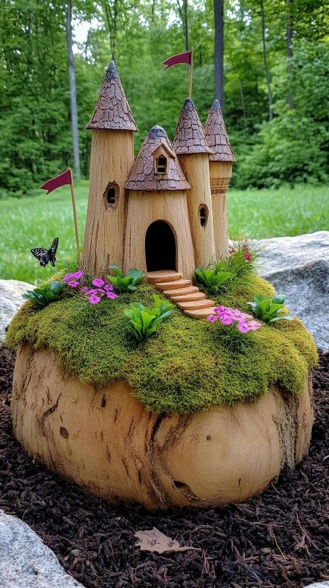 37 Magical Garden Ideas for a Whimsical Backyard 89 34. Miniature castle nestled in moss bed-2