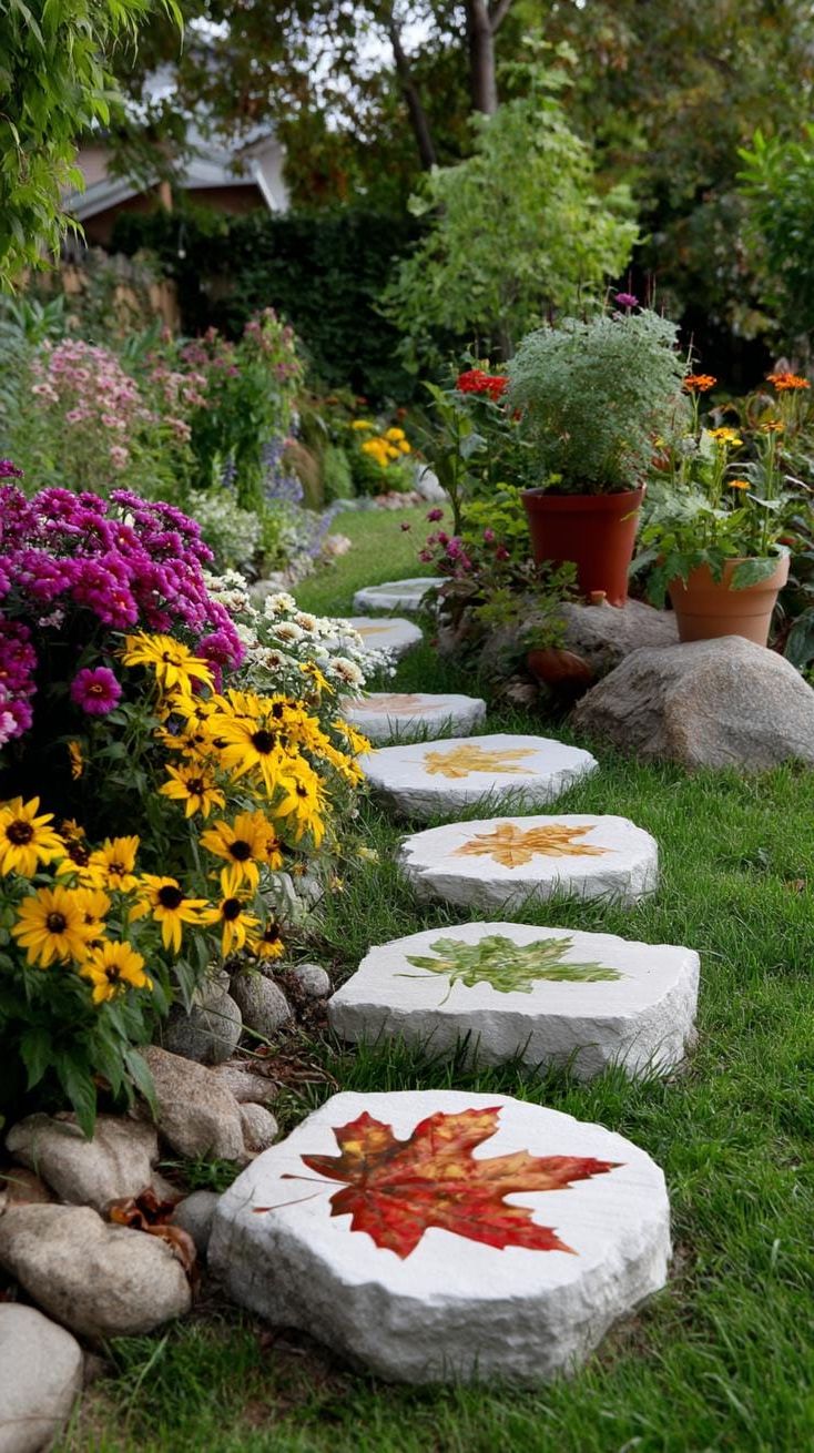 37 Magical Garden Ideas for a Whimsical Backyard 92 36. DIY leaf print stepping stones-0