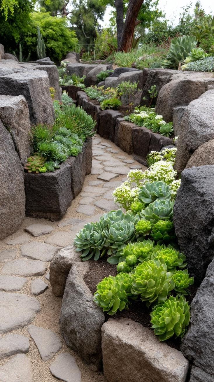 23. Succulent-filled crevice garden with upright stones-2