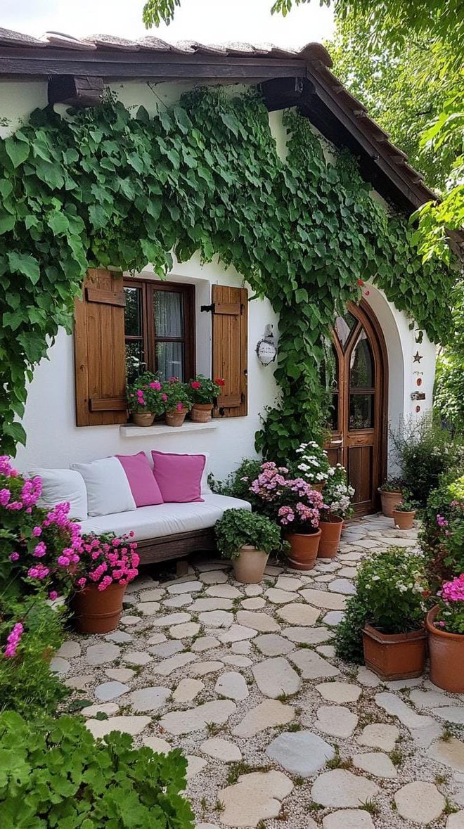 25. Garden hideaway with ivy-covered rustic wall-2