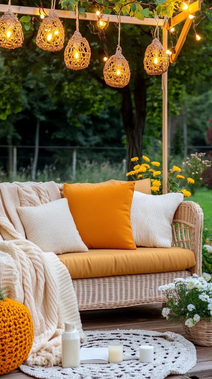 37 Magical Garden Ideas for a Whimsical Backyard 75 28. Fairy light canopy over garden bench-3