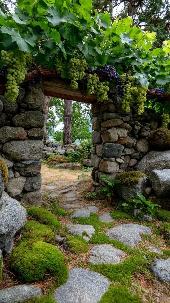 7. Mossy archway with grapevine canopy overhead-0