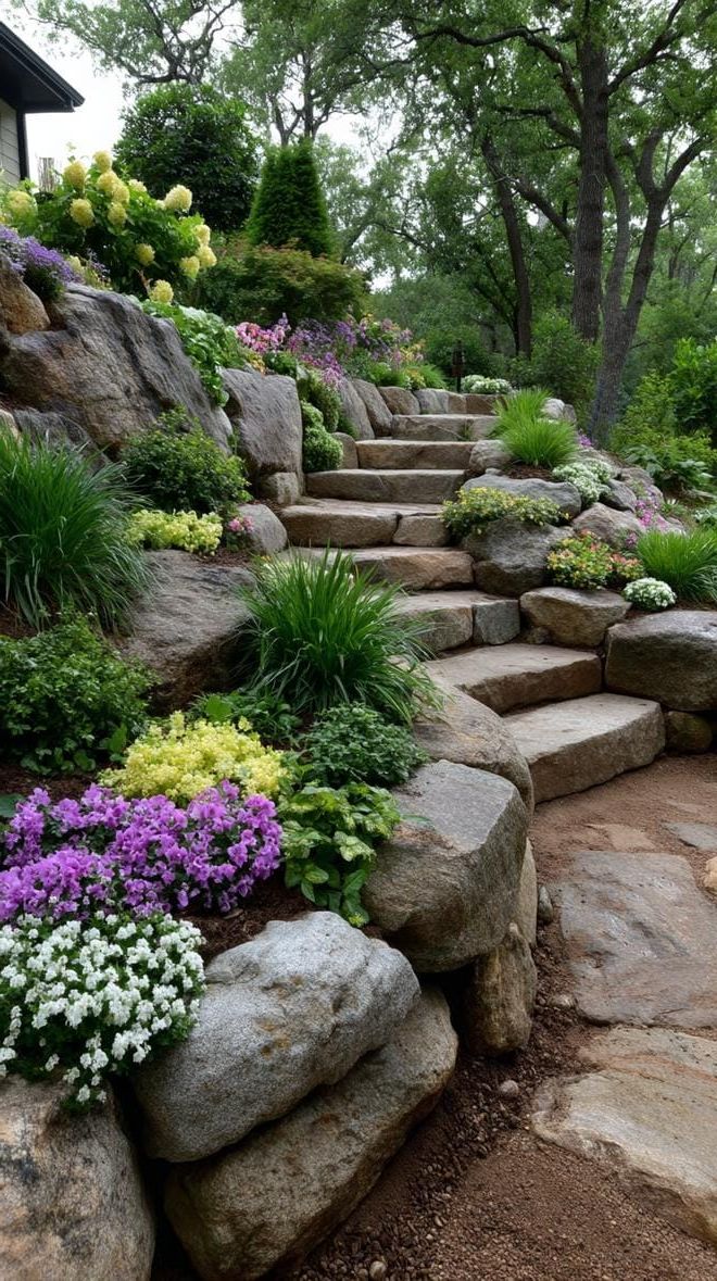 26. Tiered slope garden using stacked rock walls-2