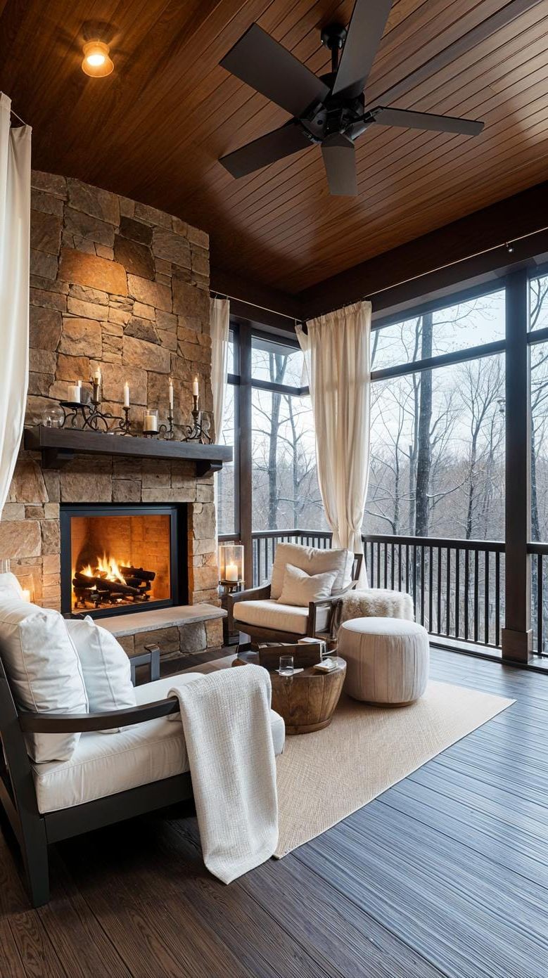 13. Enclosed porch with fireplace and soft drapes-2