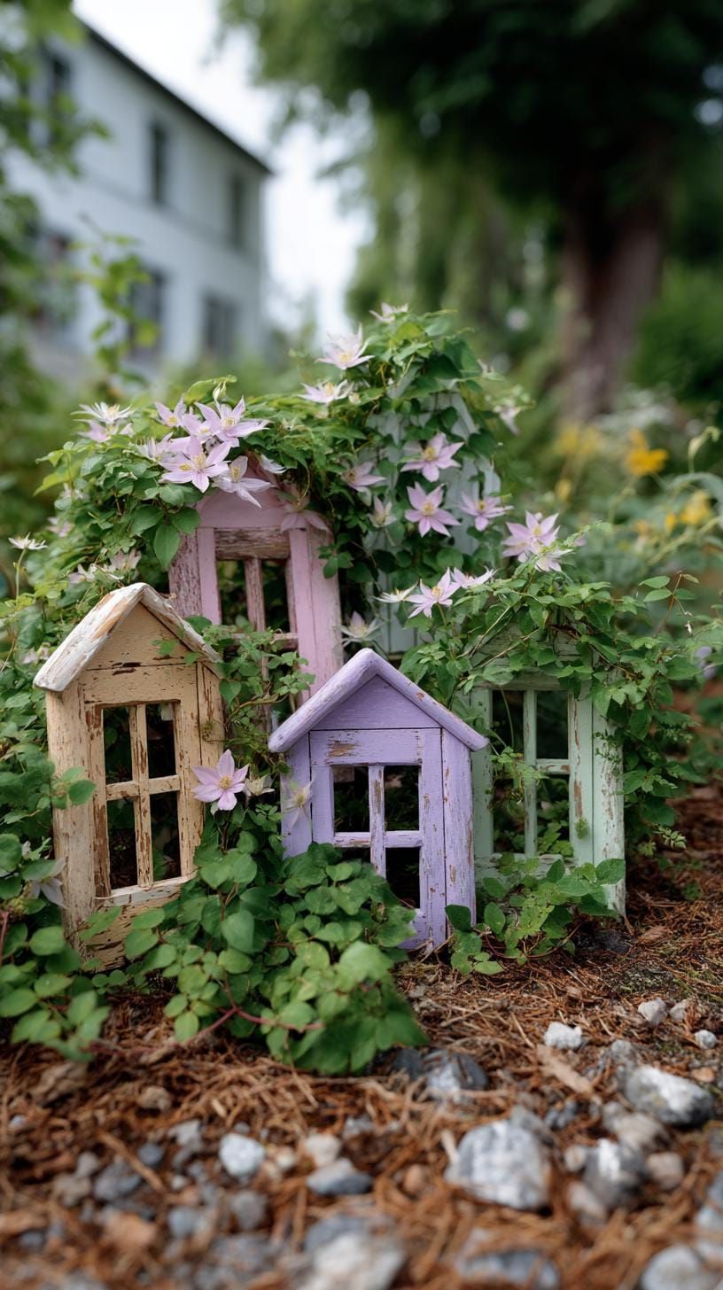 29 Charming Vintage Garden Decor Ideas: Embrace Rustic Beauty Outdoors 12 5. Repurposed window frames with climbing vines-1