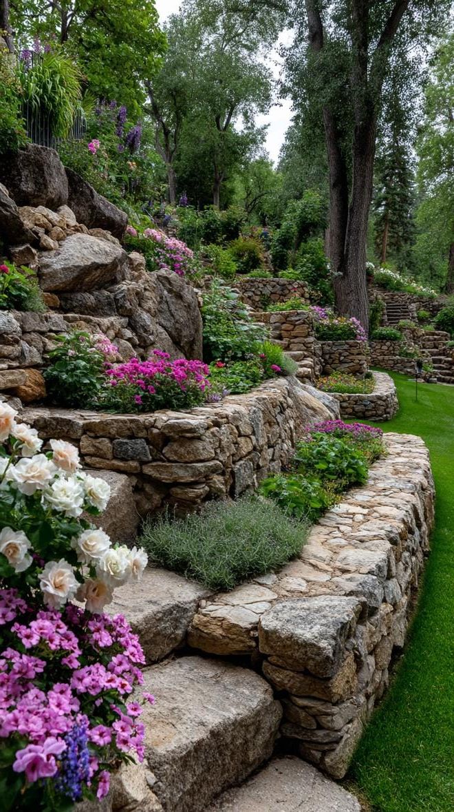 26. Tiered slope garden using stacked rock walls-0