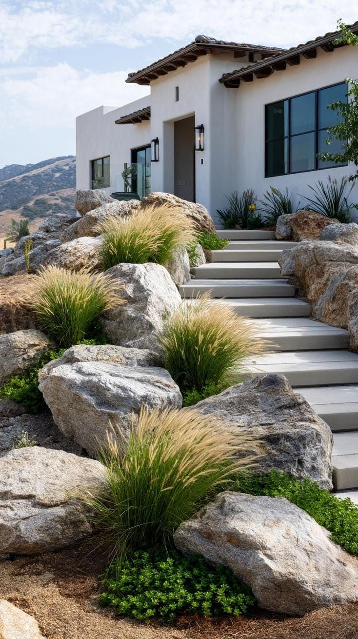 16. Rocky slope landscape with ornamental grass-2